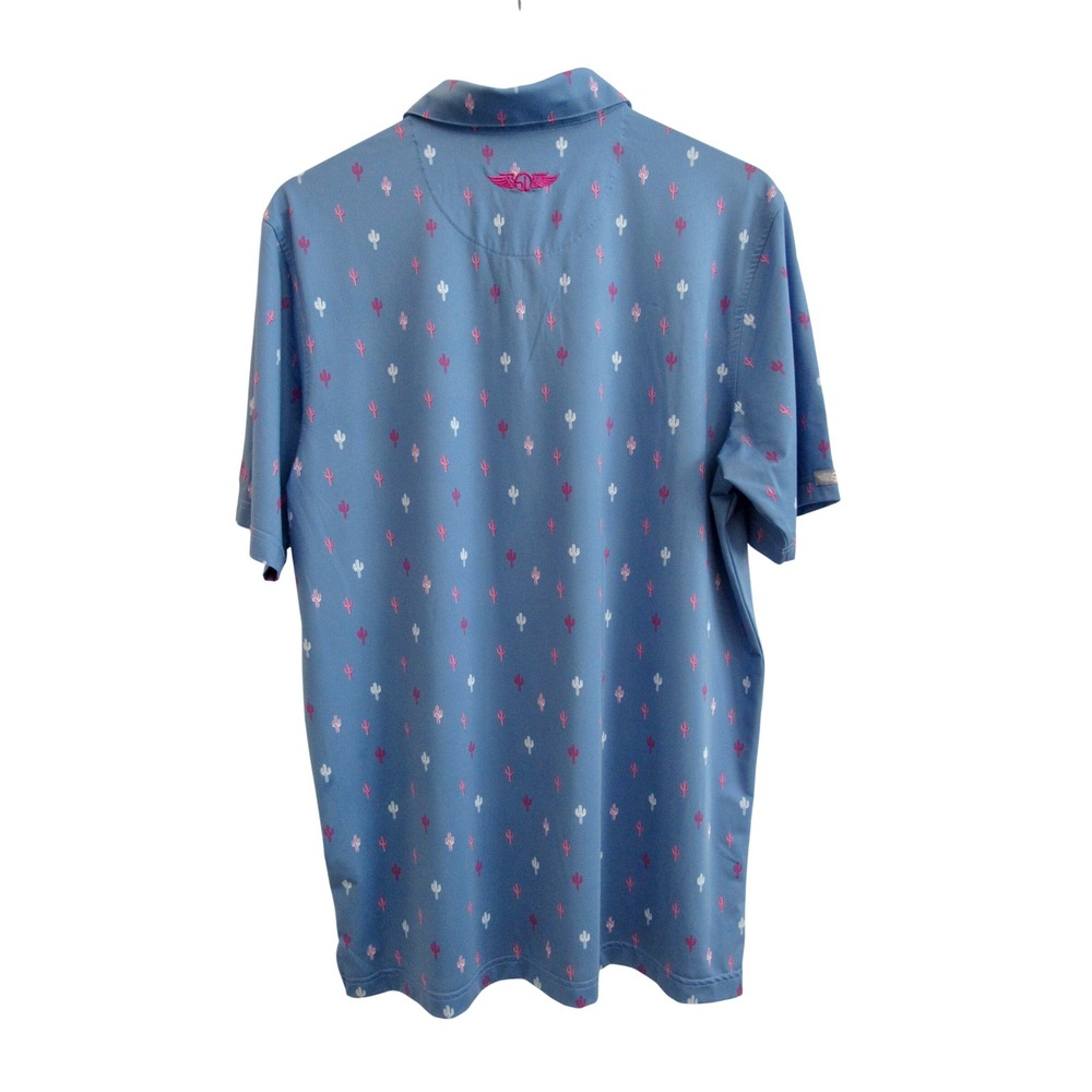 Straight Down Mens Performance Golf Polo Blue Cactus Print True Blue Golf Club M - Picture 3 of 6
